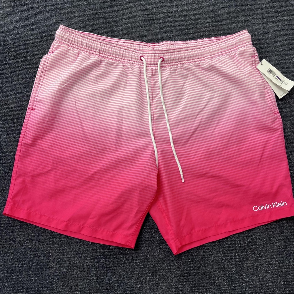 Calvin Klein Swim Trunks‎ Mens 2XL Striped Ombre Gradient Mesh Lined Drawstring